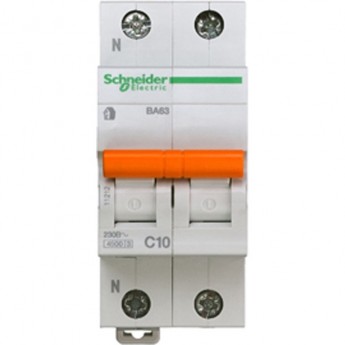 Автоматический выключатель SCHNEIDER ELECTRIC ДОМОВОЙ ВА63 1П+Н 10A C 4,5 кА, Болгария/Италия