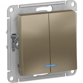 2-клавишный выключатель SCHNEIDER ELECTRIC ATLASDESIGN с подсветкой, ШАМПАНЬ 2-клавишный выключатель SCHNEIDER ELECTRIC ATLASDESIGN с подсветкой, ШАМПАНЬ