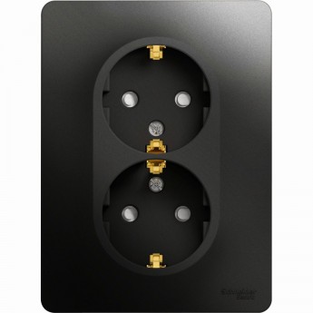Розетка двойная SCHNEIDER ELECTRIC GLOSSA с заземлением, со шторками, в сборе, антрацит