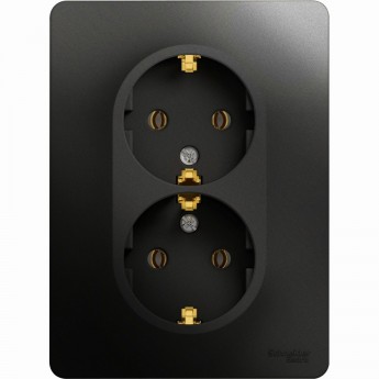 Розетка двойная SCHNEIDER ELECTRIC GLOSSA с заземлением, в сборе, антрацит